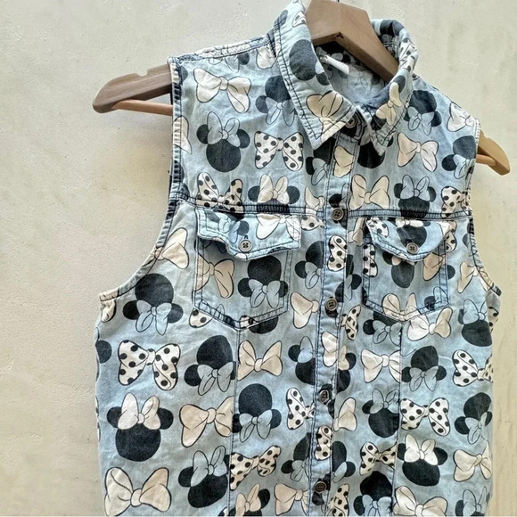 Disney || Women's Vintage Minnie Mouse Chambray Cotton Vest Large - Picture 4 of 10